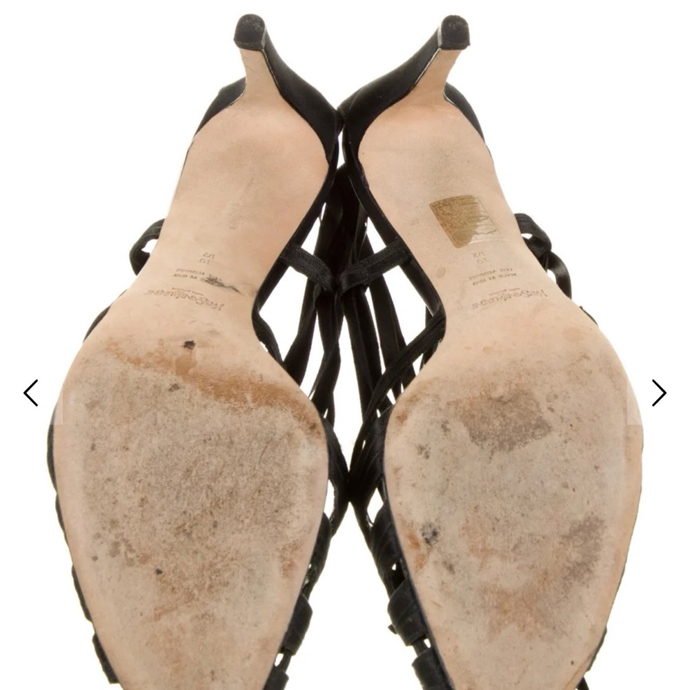 Yves Saint Laurent Black Satin Lace-Up Cage Heels - Picture 10 of 10